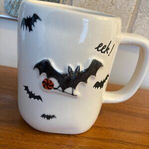Rae Dunn Halloween Mug Bat Design and the Word "EEK"